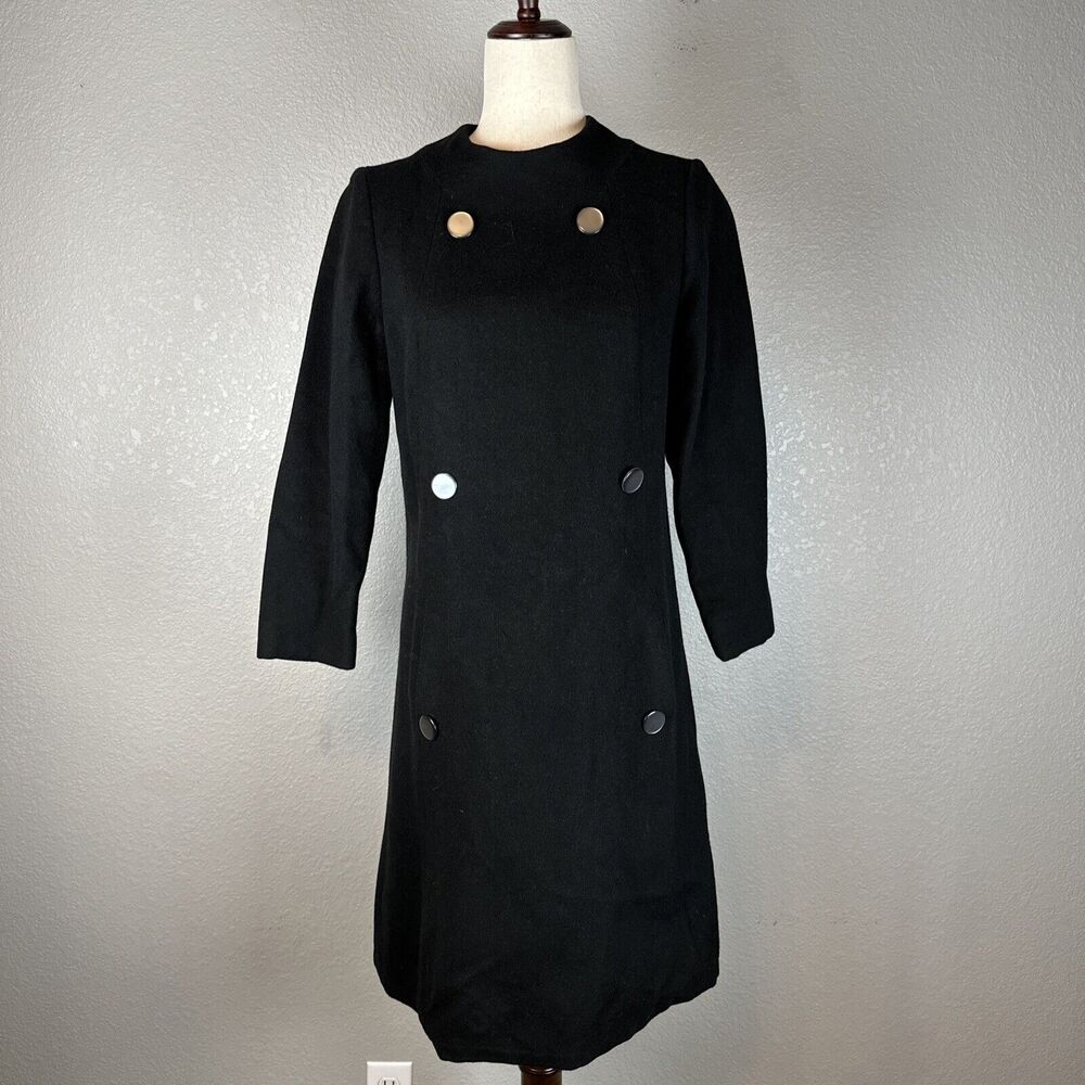 Vintage Lillie Rubin Womens Coat Dress M Medium Black 100% Camel Hair Pockets